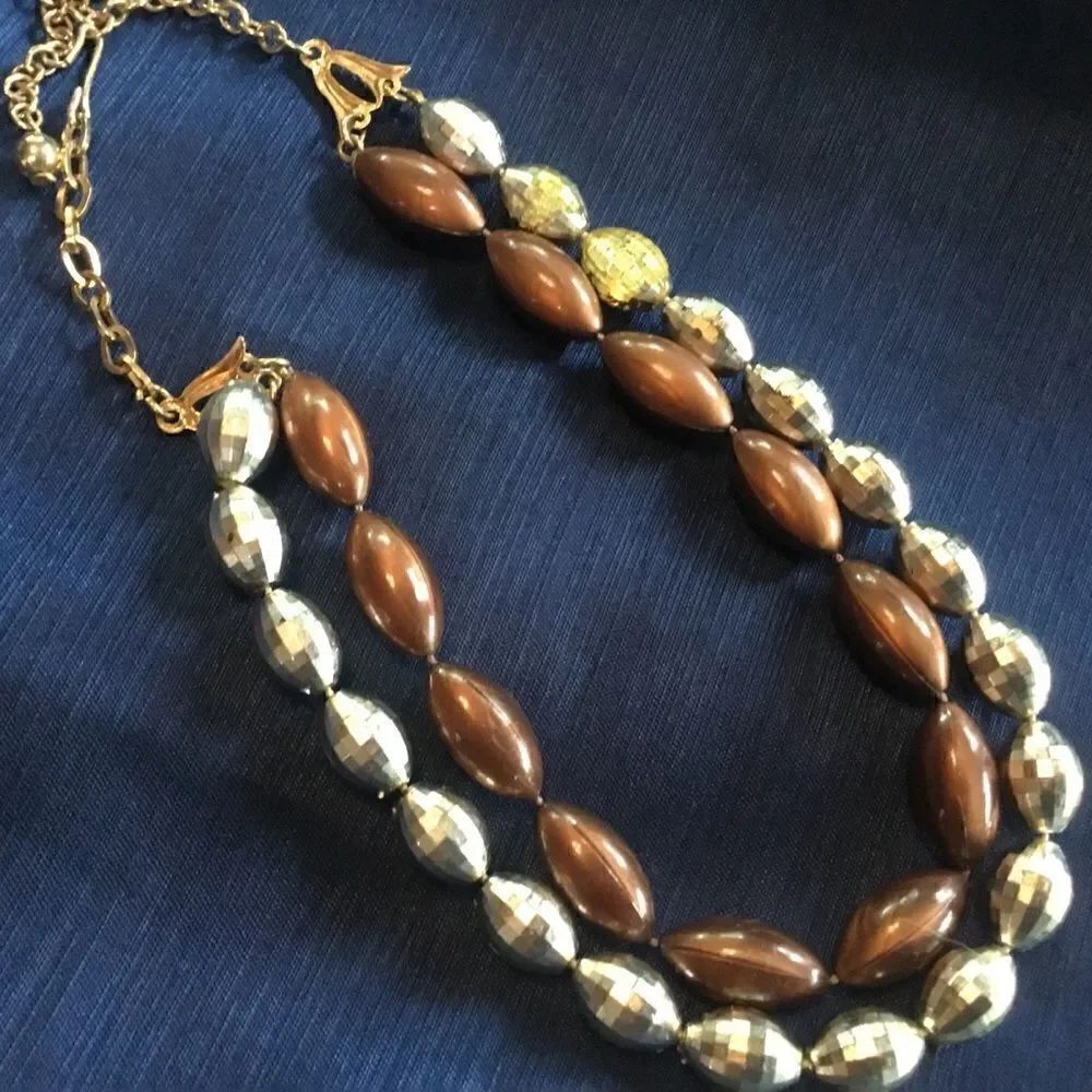 Silvertone and Pearlized Brown Necklace